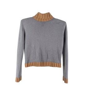 Votre Nom Silk Cashmere Turtleneck Sweater Grey Tan Colorblock Womens Large